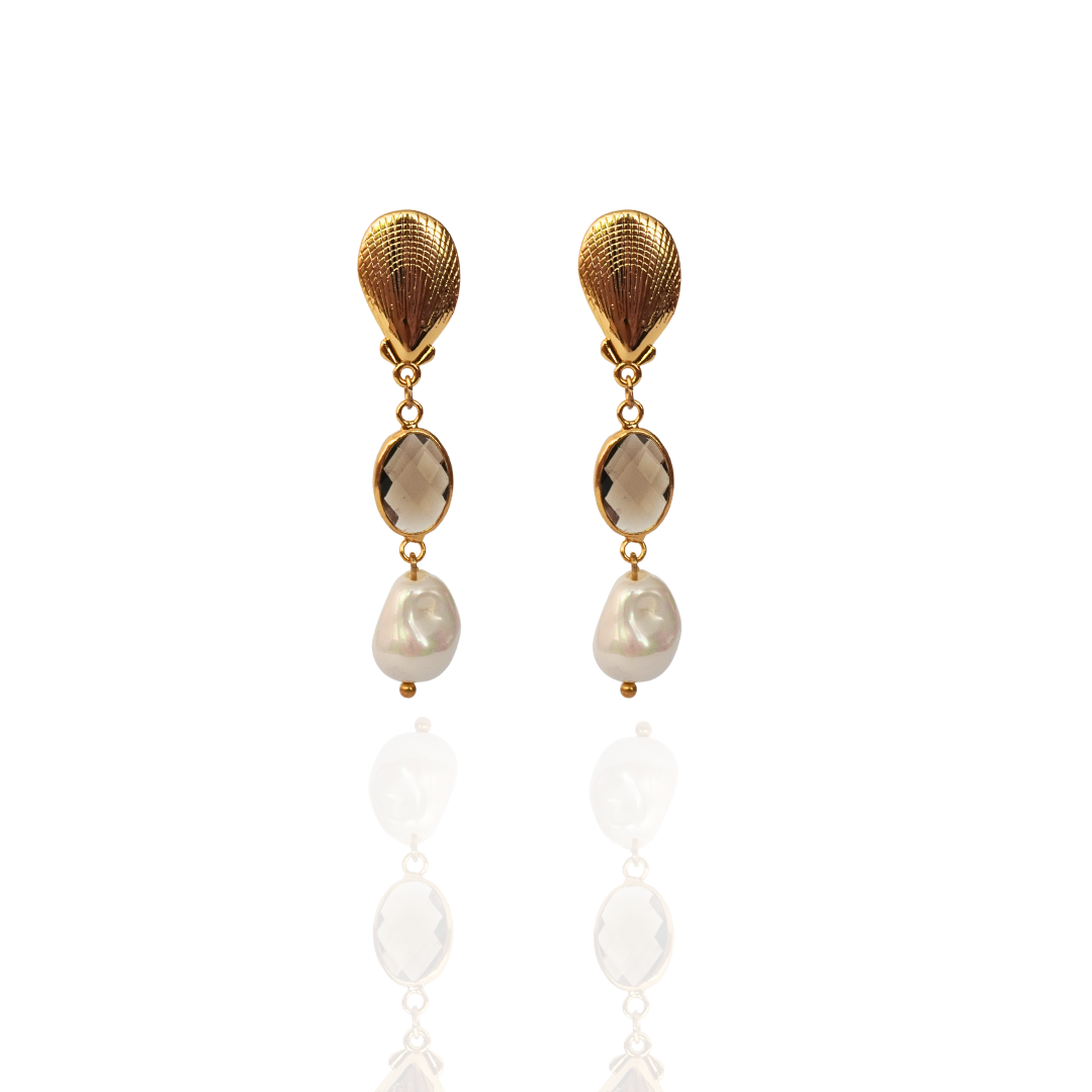 SHELL, CRYSTAL AND PEARL EARRINGS