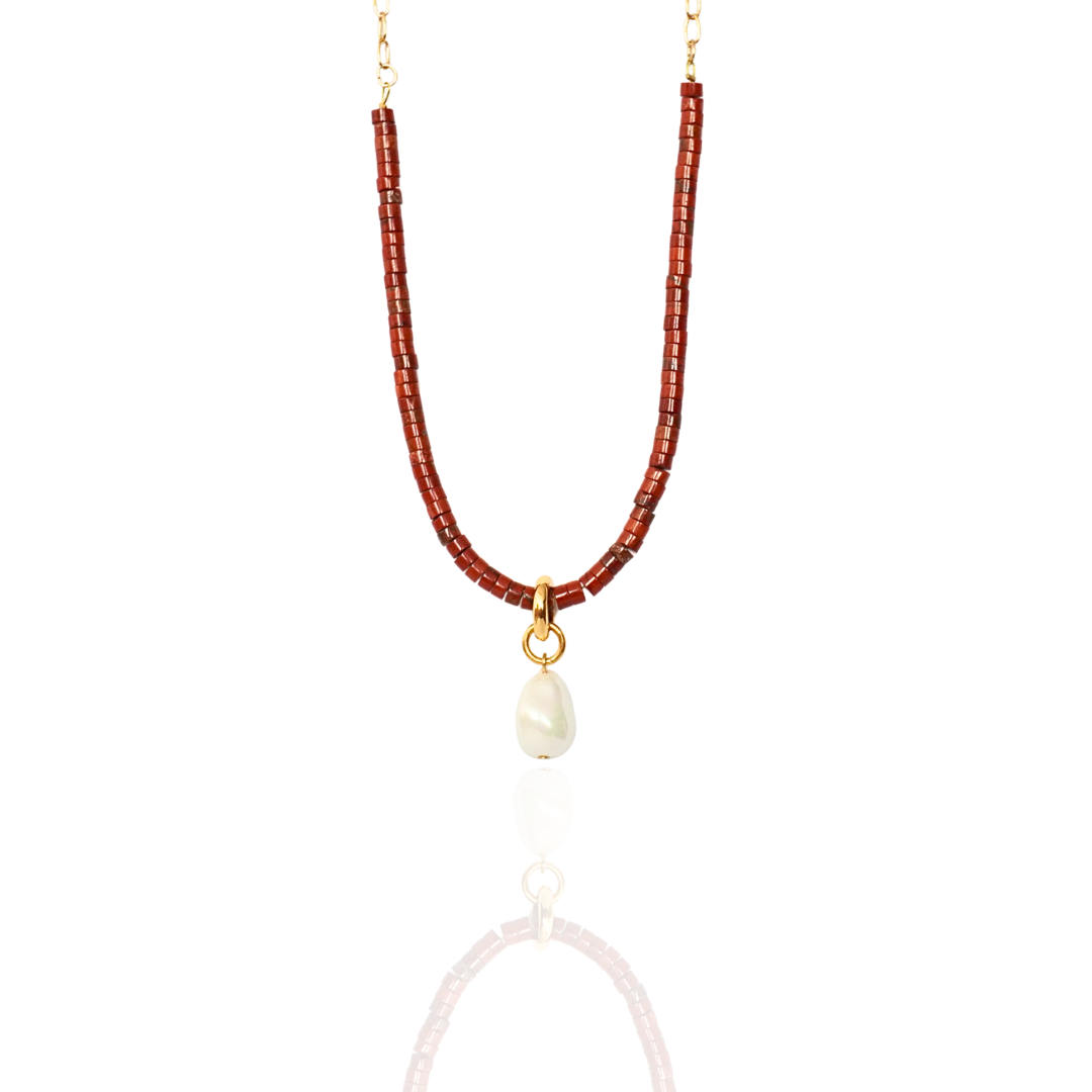 COLLAR JASPE ROJO Y PERLA