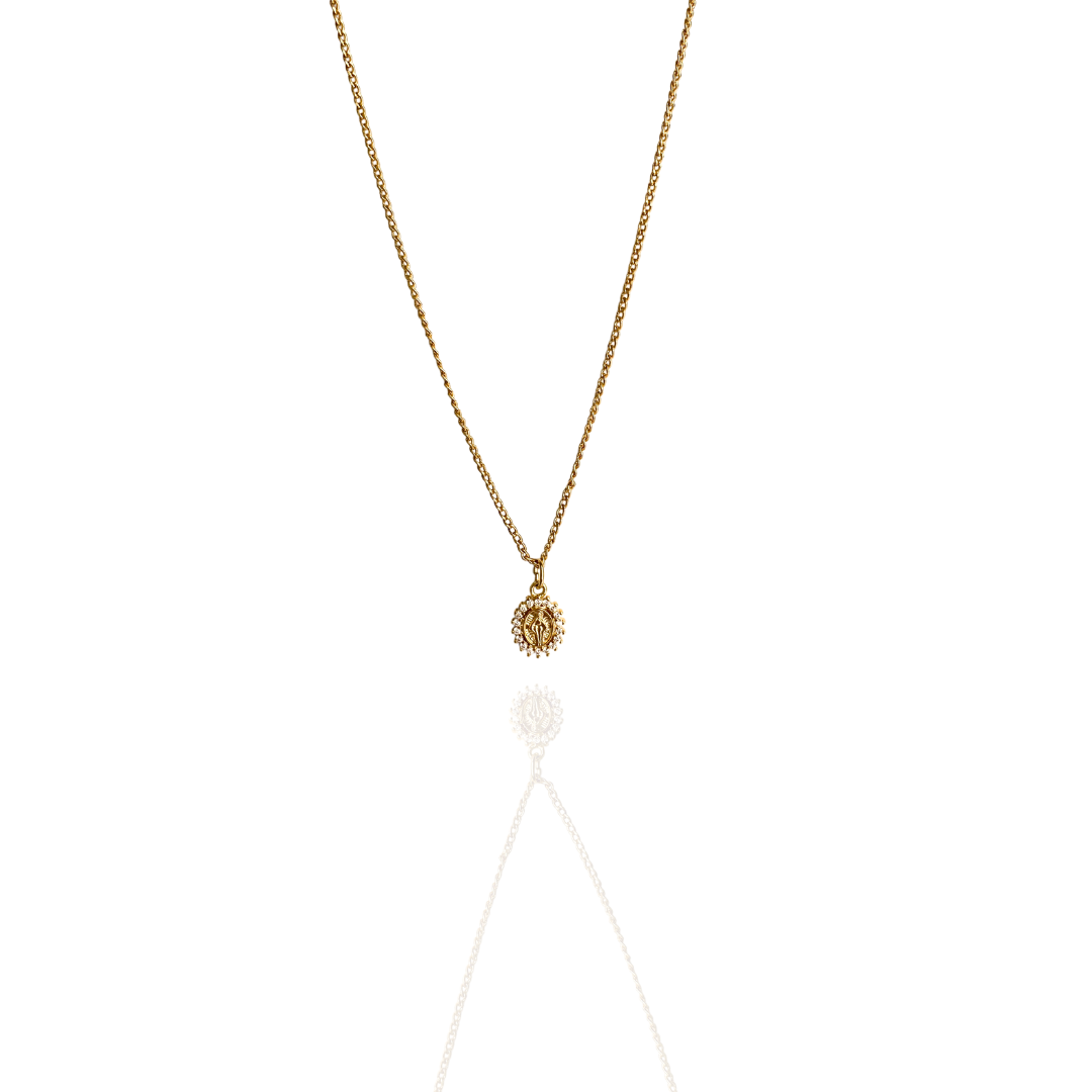 COLLAR MEDALLA VIRGEN MILAGROSA ZIRCONIAS