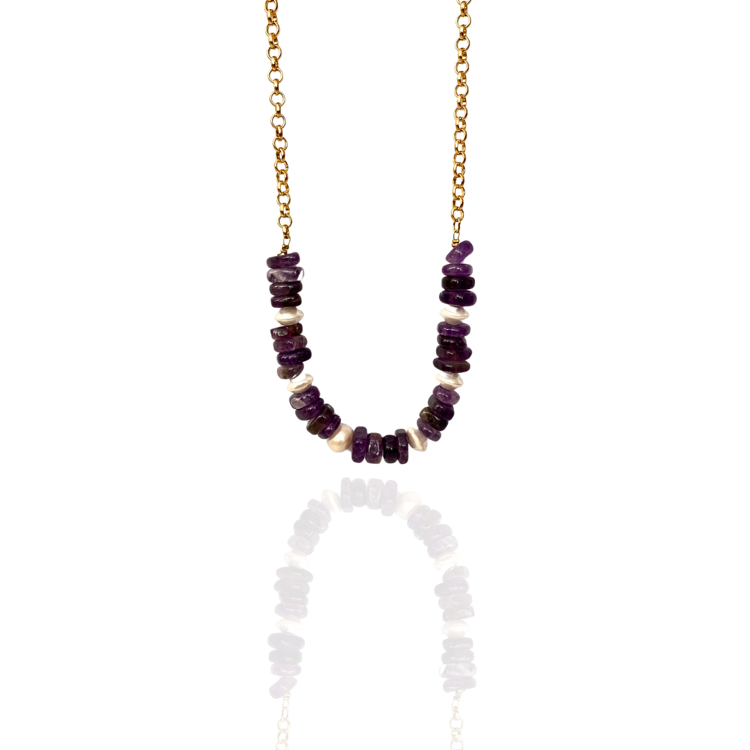 COLLAR RONDEL AMATISTA Y PERLA