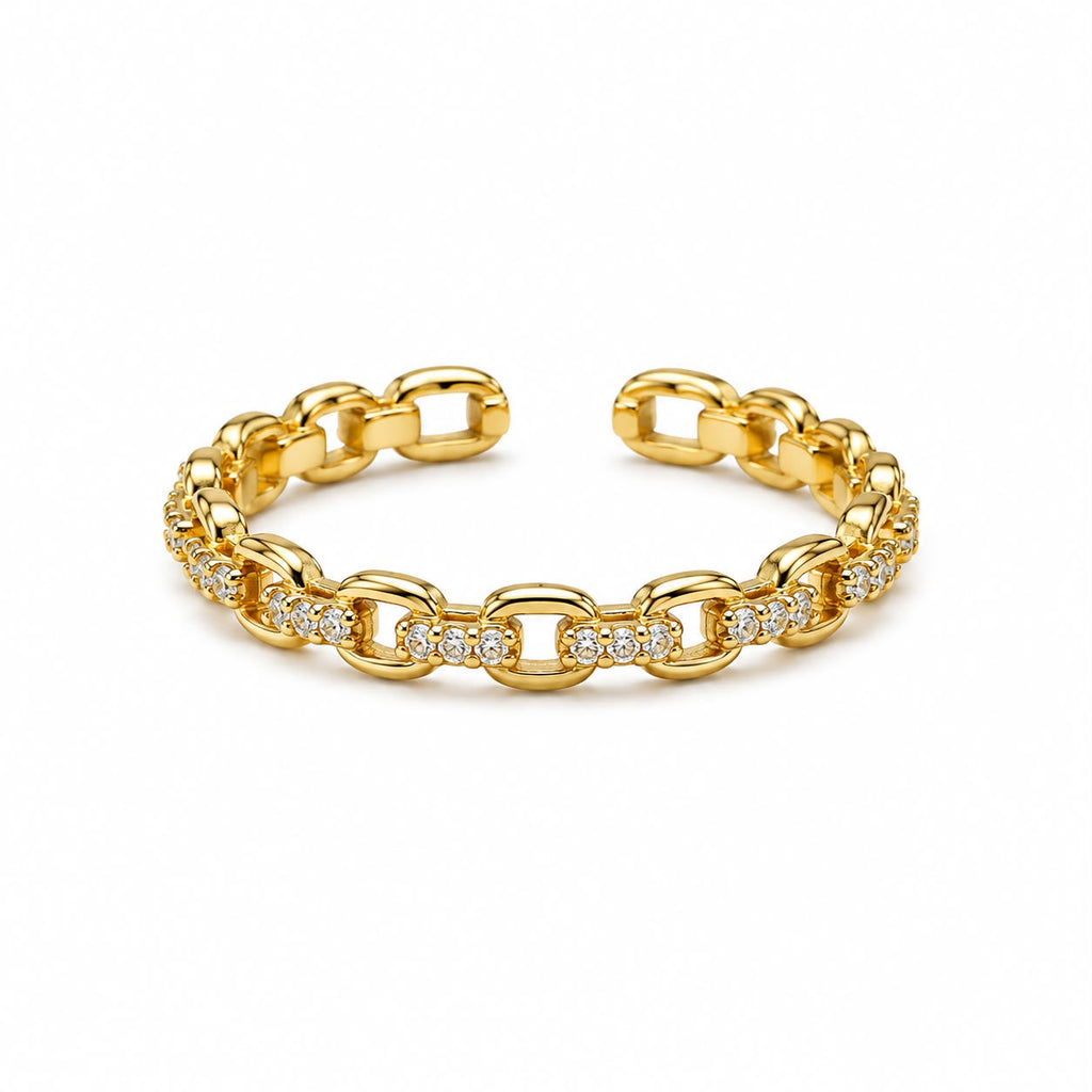 ANILLO ESLABONES LISO Y ZIRCONIAS