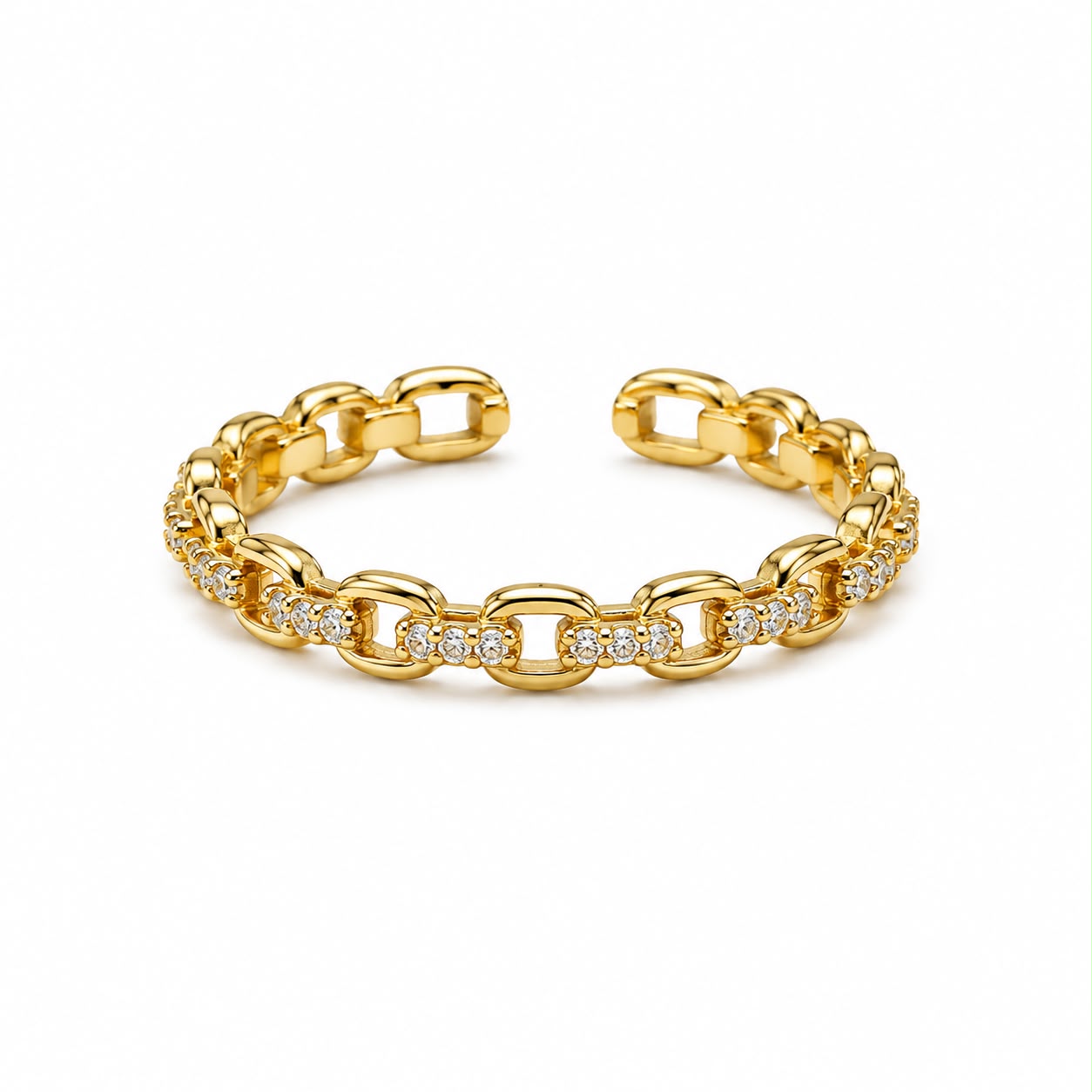 ANILLO ESLABONES LISO Y ZIRCONIAS