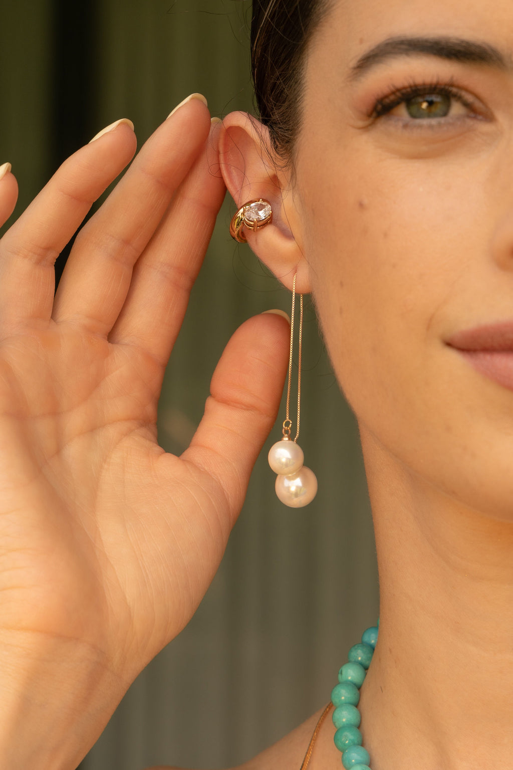 ARETES DOS PERLAS CADENA