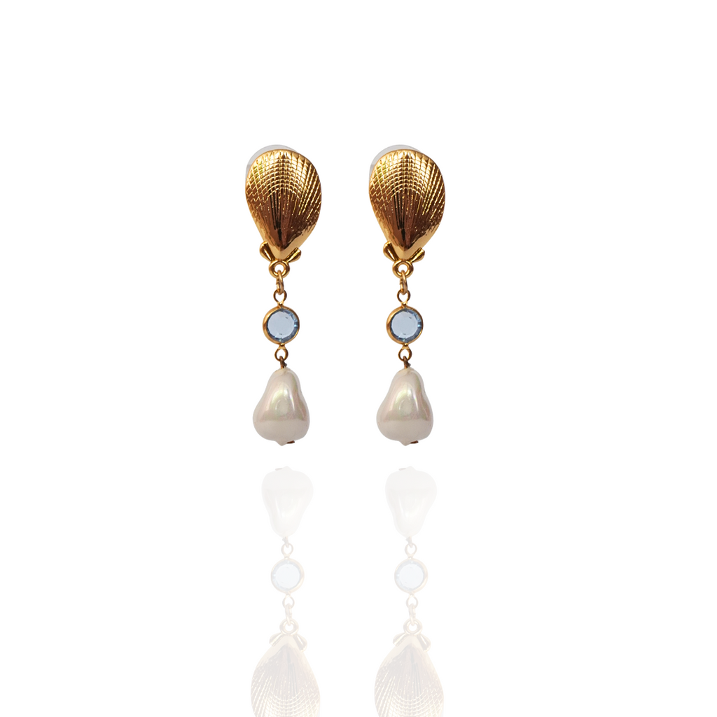SHELL, CRYSTAL AND PEARL EARRINGS