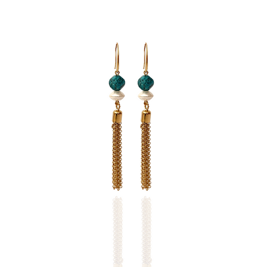 ARETES JASPE AZUL, PERLA.Y BORLA