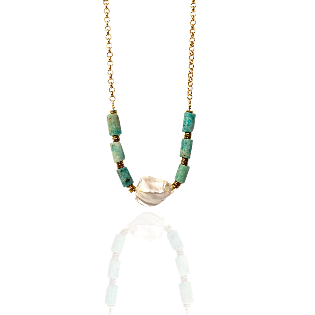 AMAZONITE AND PEARL NECKLACE