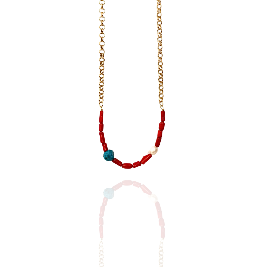COLLAR CORALES, JASPE AZULY PERLA