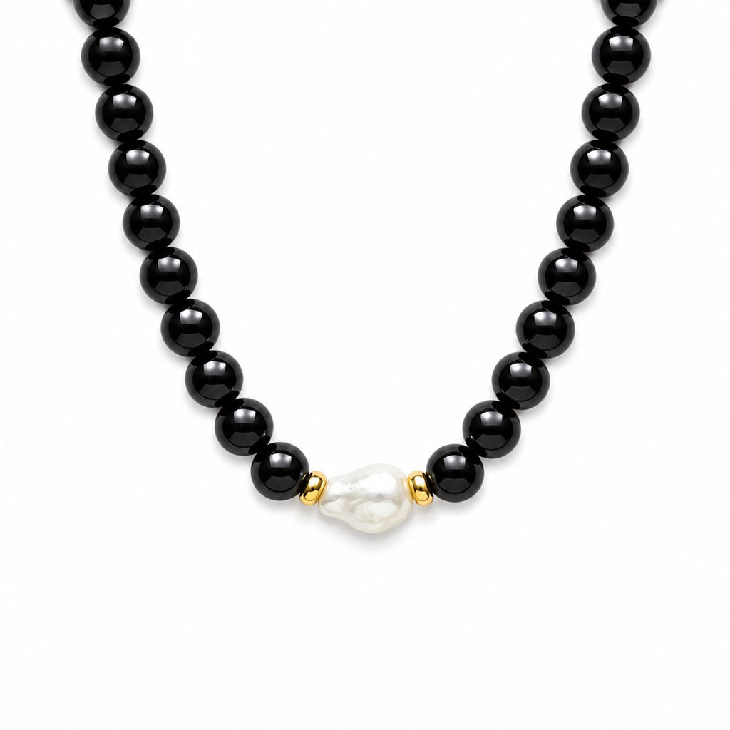 COLLAR ESFERAS AGATA NEGRA