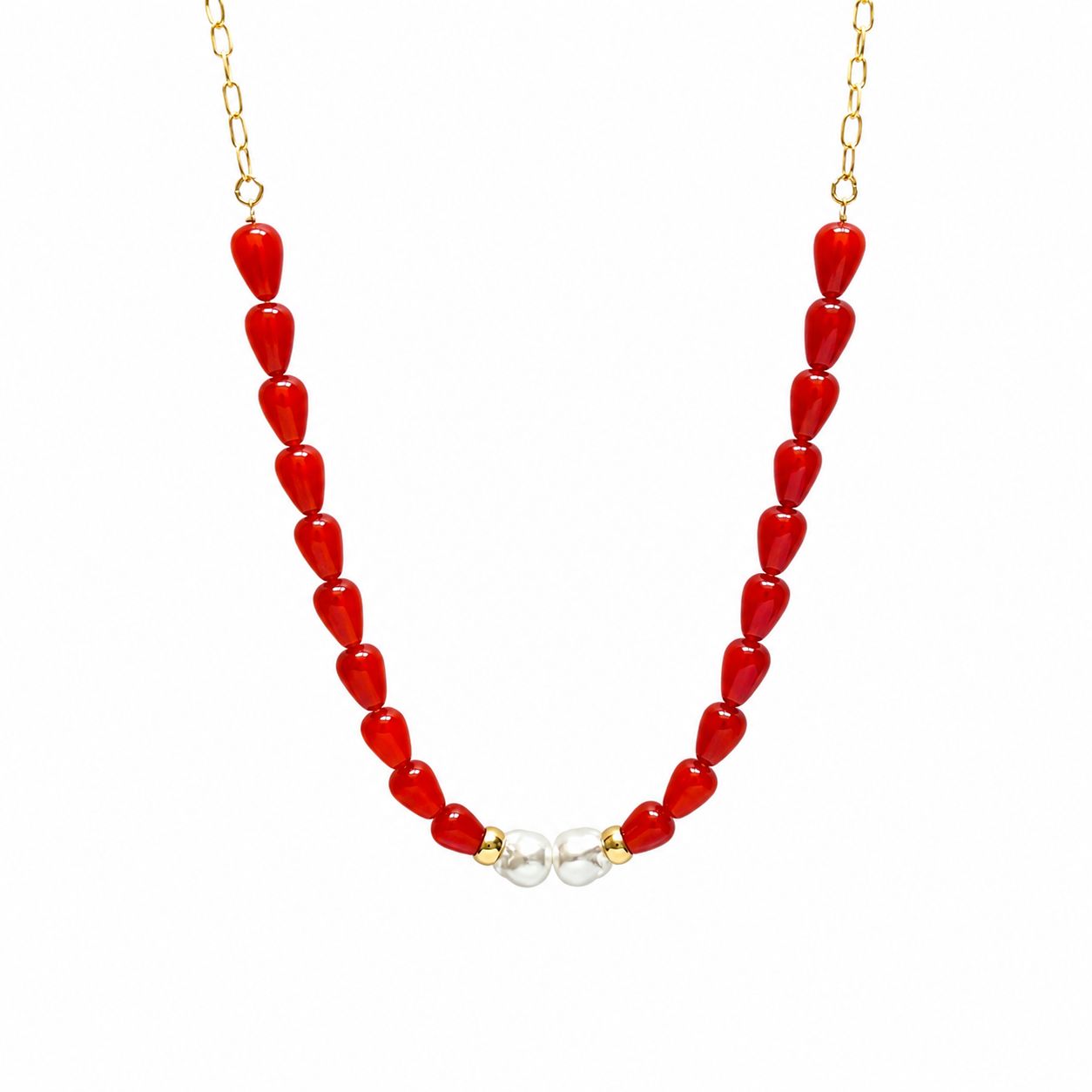 COLLAR AGATA ROJA Y PERLAS