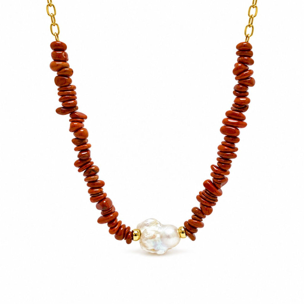 COLLAR JASPER ROJO Y PERLA BARROCA