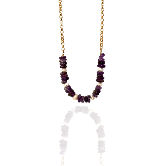 AMETHYST AND PEARL RONDEL NECKLACE