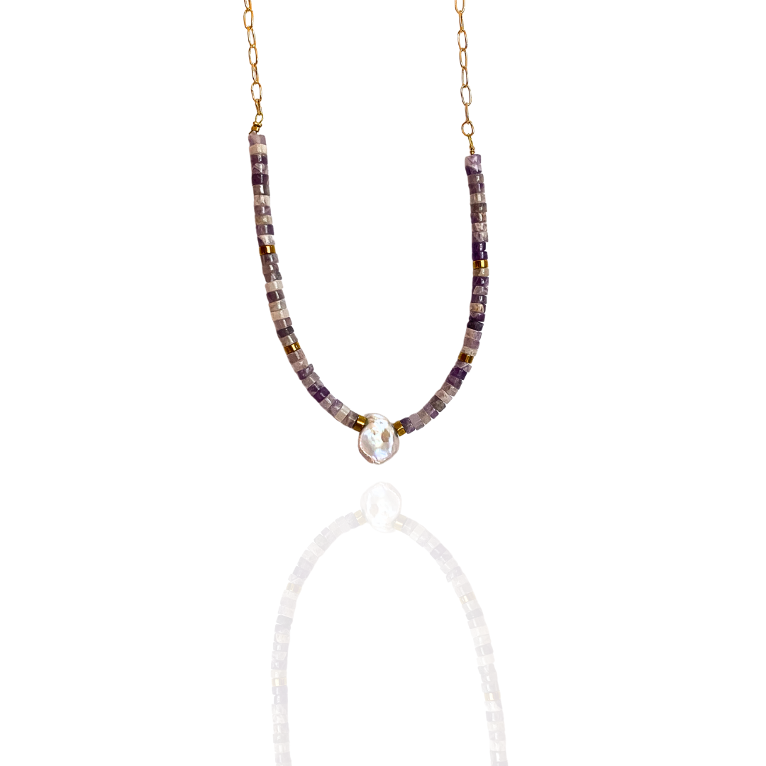 AMETHYST AND PEARL RONDANAS NECKLACE