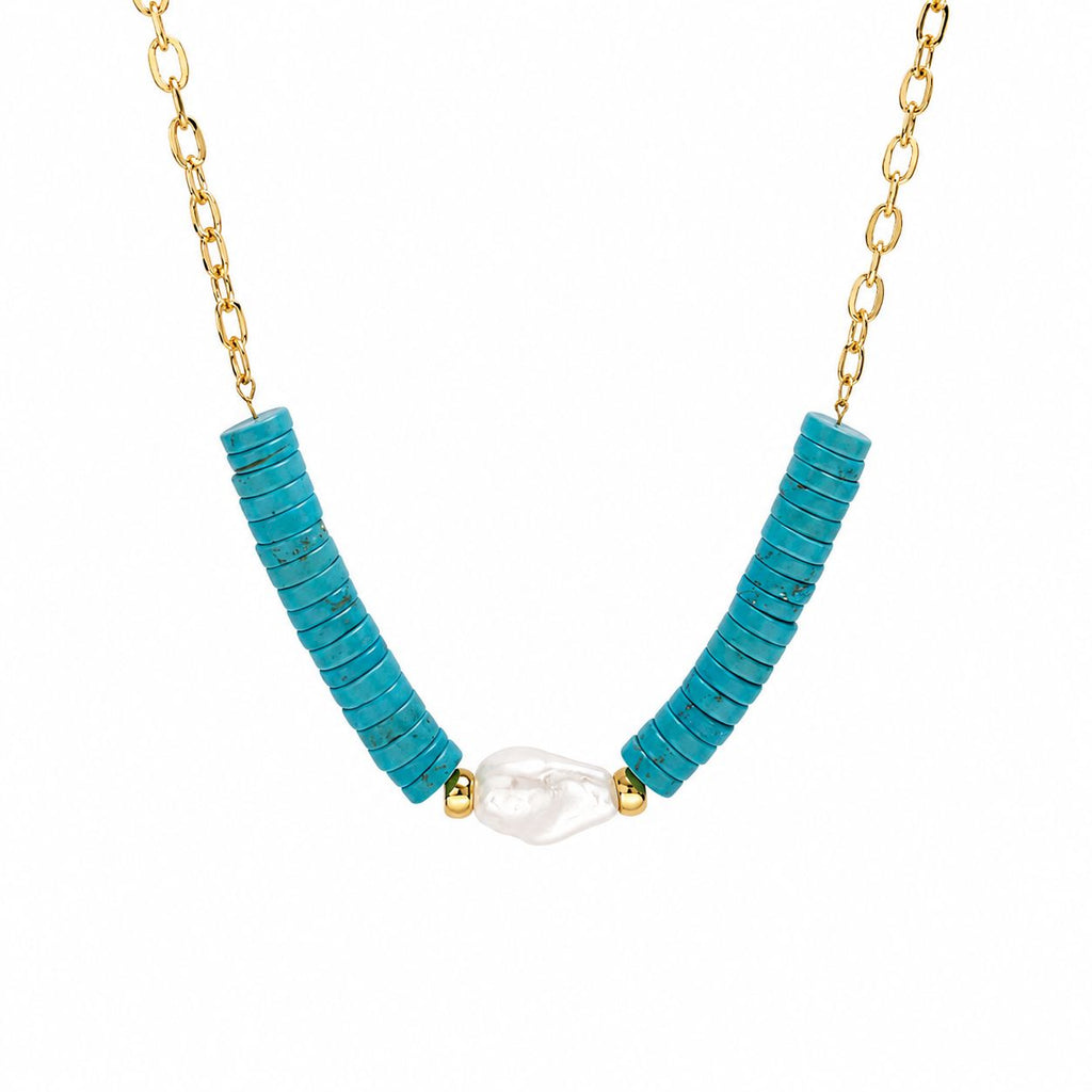 COLLAR RONDEL TURQUESA CON PERLA