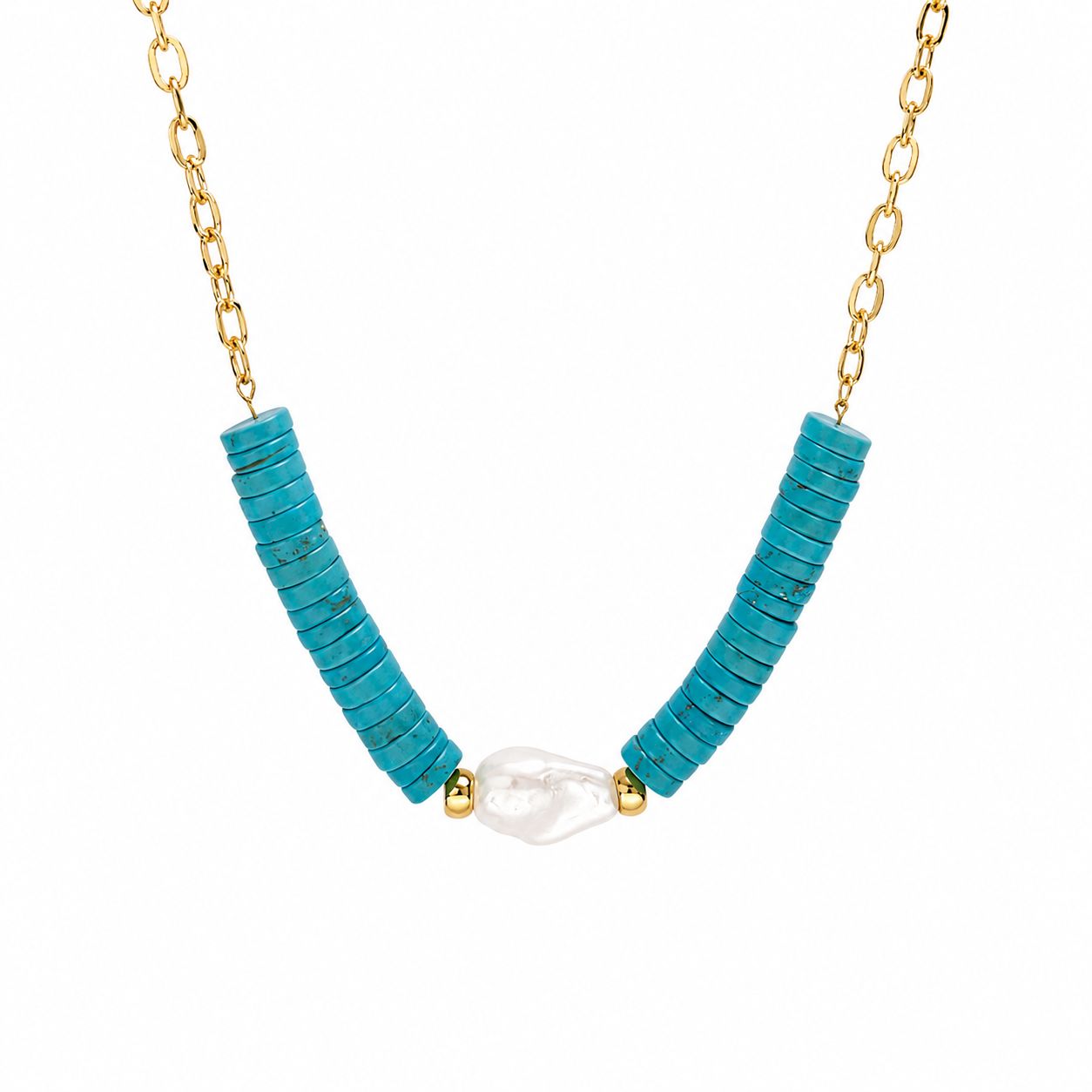 COLLAR RONDEL TURQUESA CON PERLA