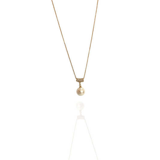 Zirconia and pearl tube necklace