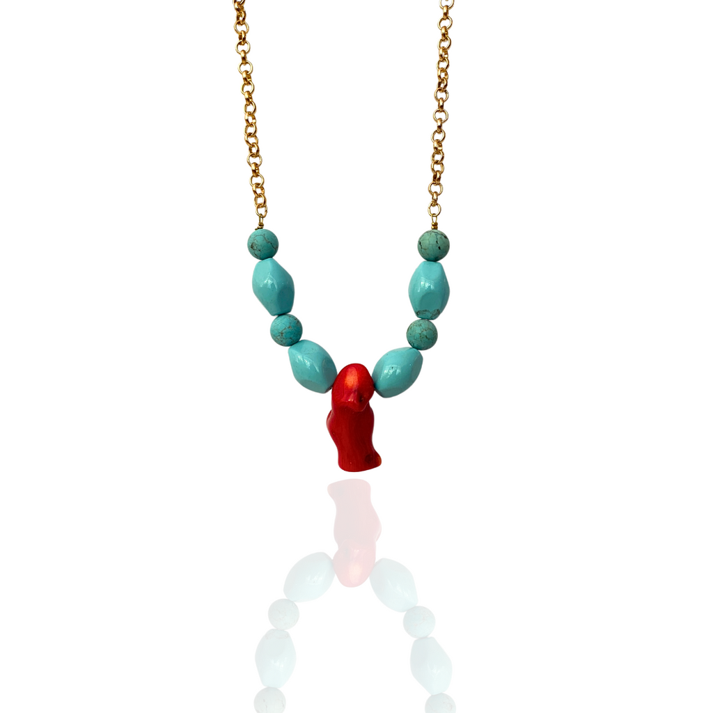 TURQUOISE AND CORAL NECKLACE
