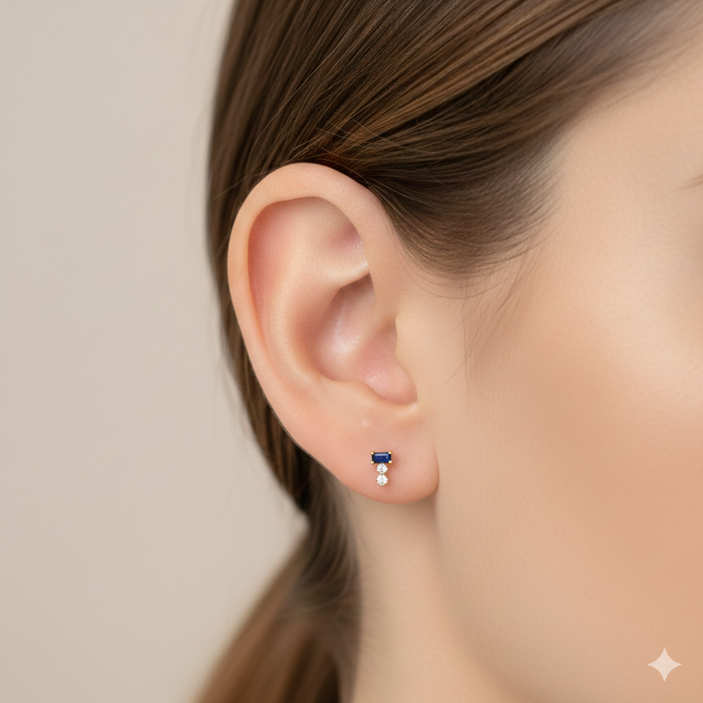 BAGUETTE AND DIAMONDS EARRING