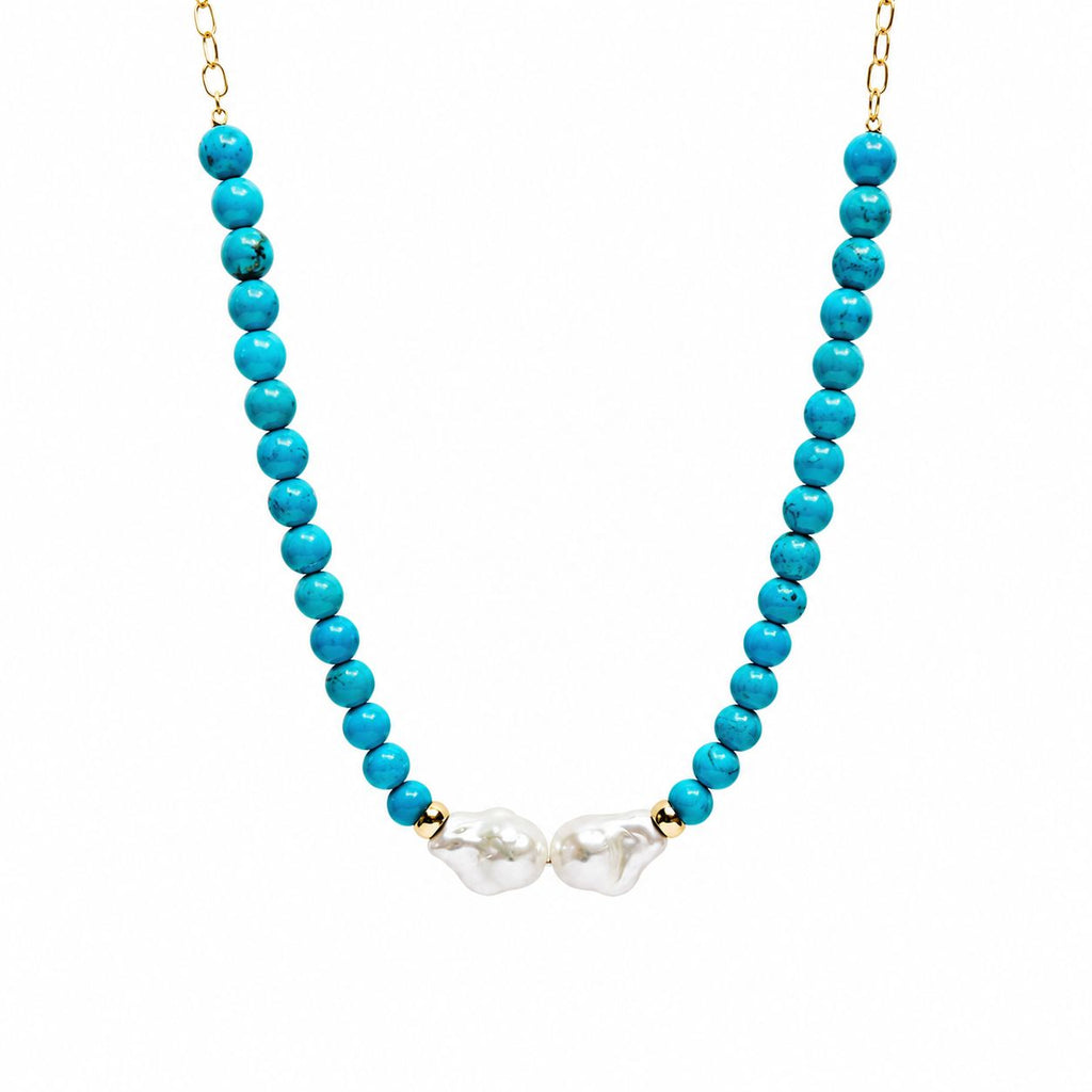COLLAR TURQUESAS ESFERA Y DOS PERLAS MABESHELL