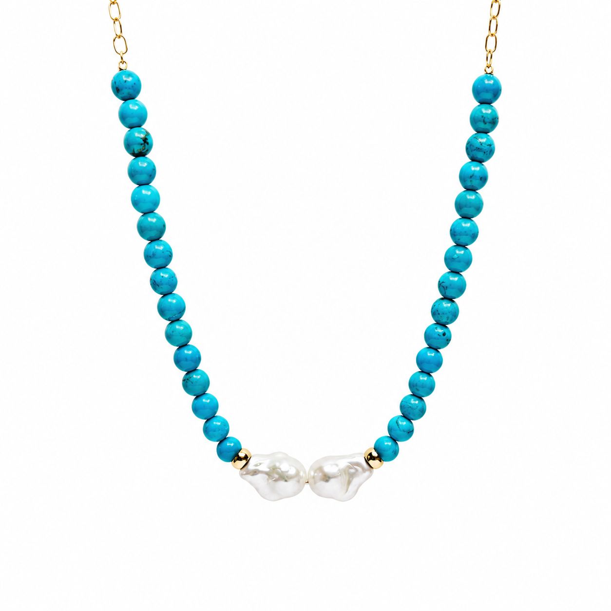COLLAR TURQUESAS ESFERA Y DOS PERLAS MABESHELL