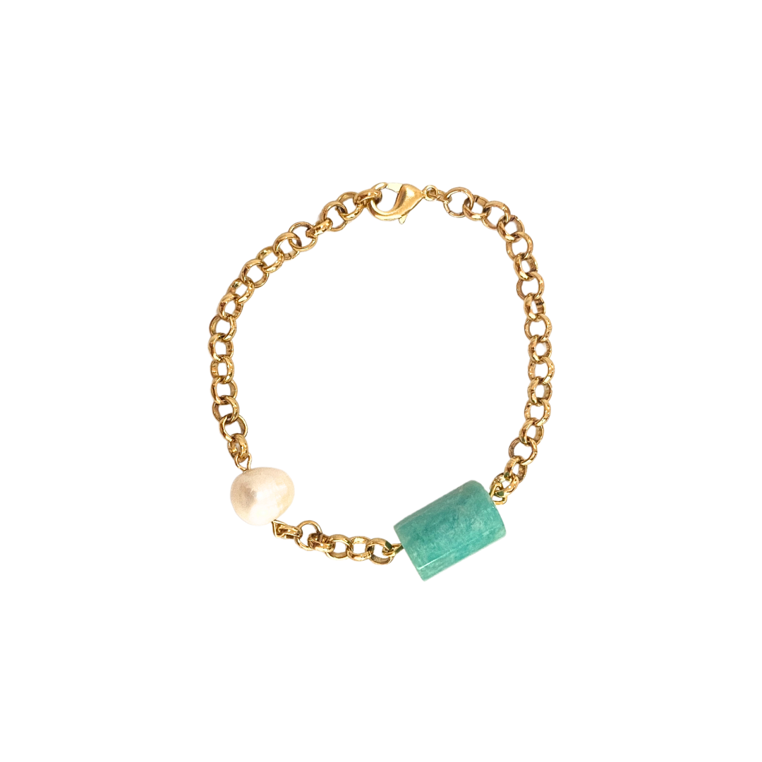PULSERA AMAZONITA Y PERLA