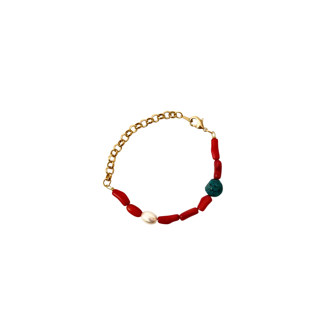 PULSERA CORALES, JASPE AZULY PERLA