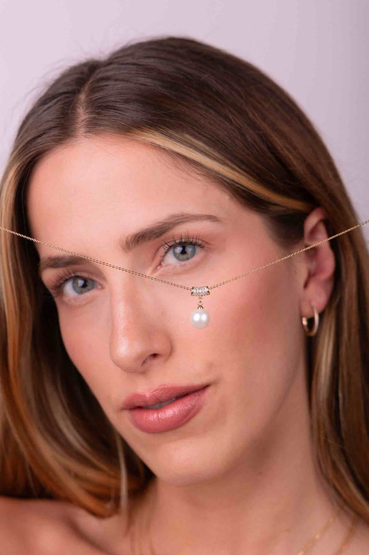 Zirconia and pearl tube necklace
