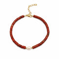 ANKLET JASPER ROJO Y PERLA