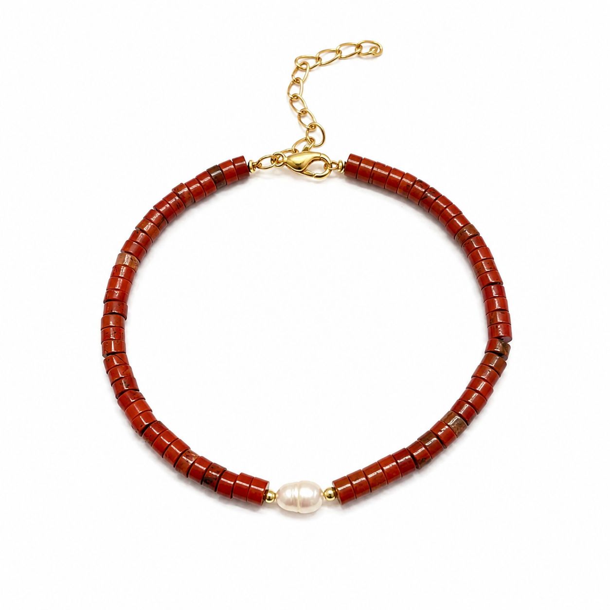 ANKLET JASPER ROJO Y PERLA