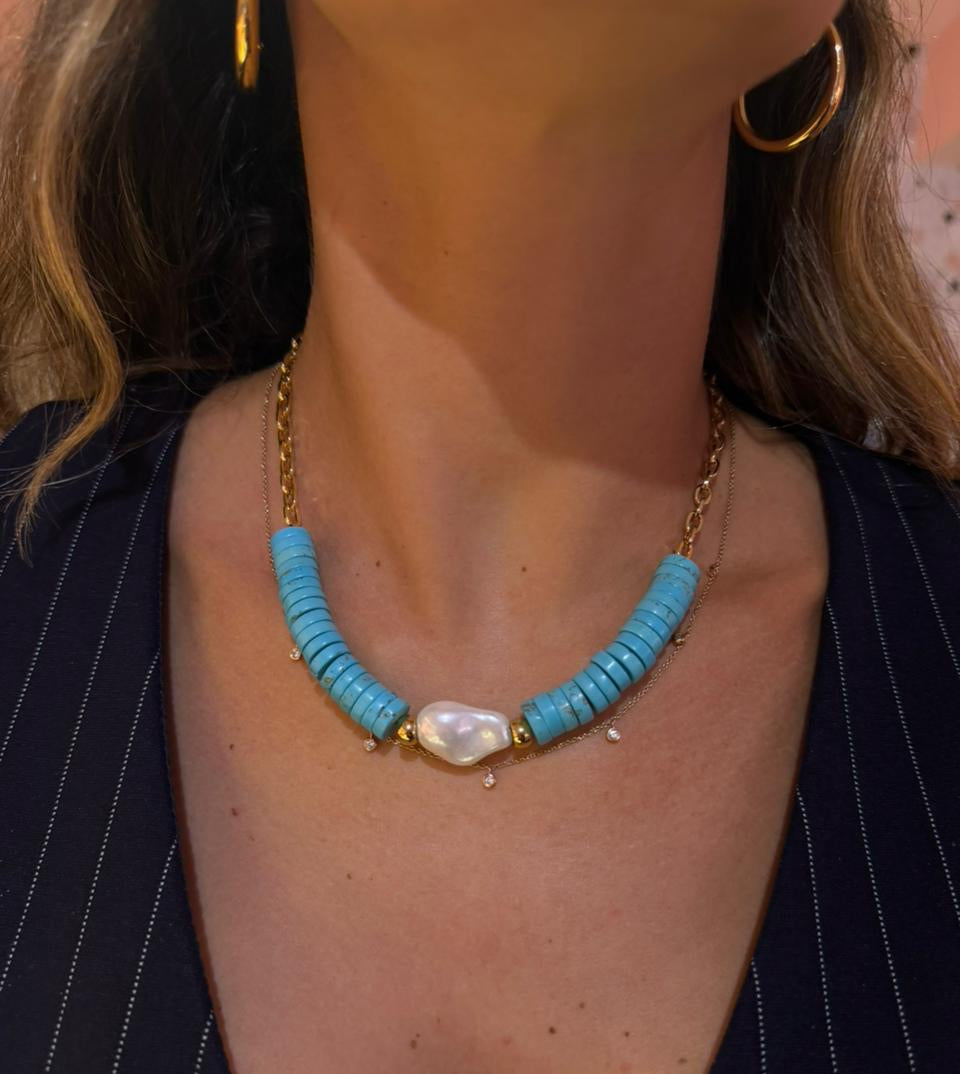 COLLAR RONDEL TURQUESA CON PERLA