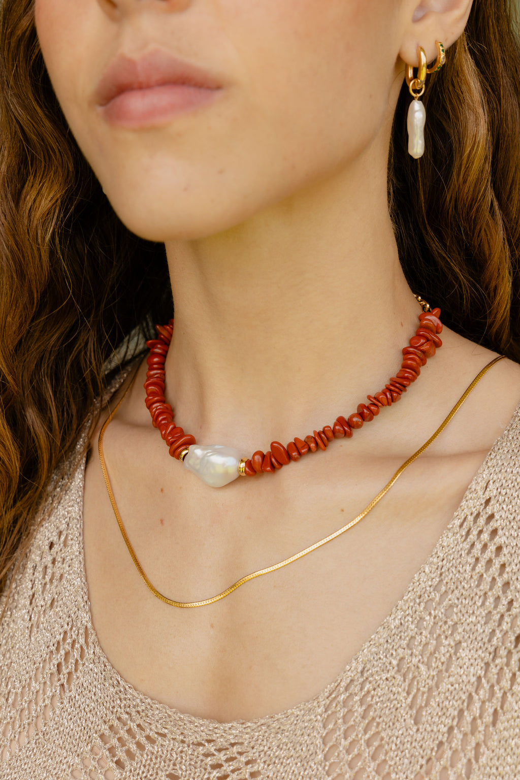 COLLAR JASPER ROJO Y PERLA BARROCA